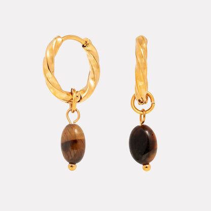 Tiger Eye Hoops Earrings